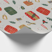 Papier Cadeau Noël illustré gris rouge et doré (Coin)