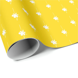 Papier Cadeau Noël jaune doré blanc flocons de neige mignon