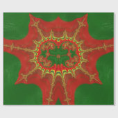 Papier Cadeau NOËL ~ Jaune Motif fractal Vert Rouge ~ (Plat)