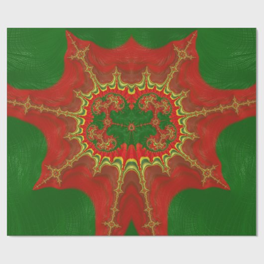 Papier Cadeau NOËL ~ Jaune Motif fractal Vert Rouge ~ (Plat)