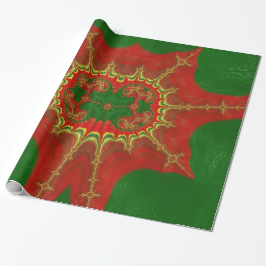 Papier Cadeau NOËL ~ Jaune Motif fractal Vert Rouge ~ (Déroulé)