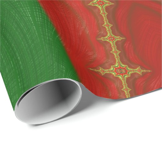 Papier Cadeau NOËL ~ Jaune Motif fractal Vert Rouge ~ (Coin rond)