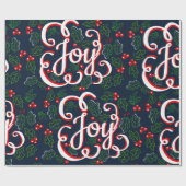 Papier Cadeau Noël Joie Holly Berries & Dark Navy Blue (Plat)
