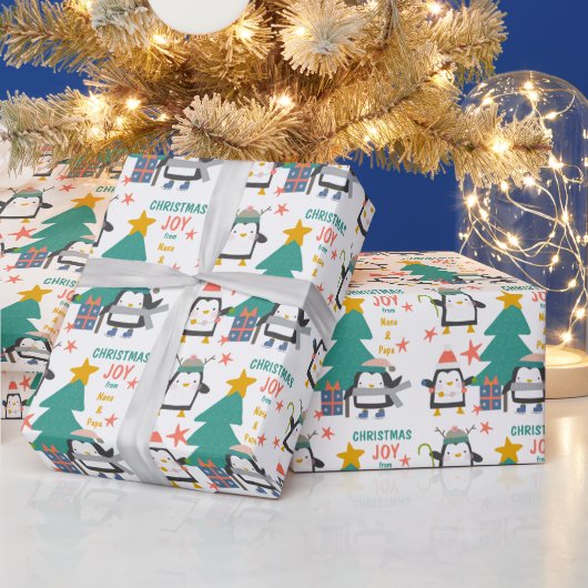 Papier Cadeau Noël Joie pingouins et arbre de Noël (Vacances)