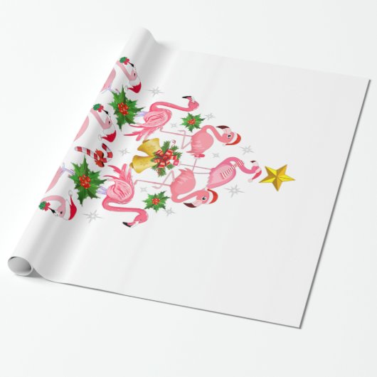 Papier Cadeau Noël - Joli Flamant rose sapin de Noël (Déroulé)