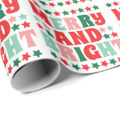 Papier Cadeau Noël Joyeux et brillant Moderne Gras Rose Rouge (Coin rond)