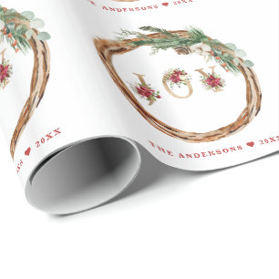 Papier Cadeau Noël Joyeux Joyeux Joyeux Joyeux Script floral