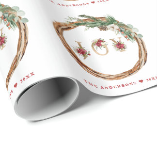 Papier Cadeau Noël Joyeux Joyeux Joyeux Joyeux Script floral