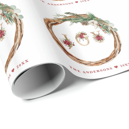 Papier Cadeau Noël Joyeux Joyeux Joyeux Joyeux Script floral (Coin rond)