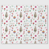 Papier Cadeau Noël kitsch | Ornements rétro et Motif d'arbre (Plat)