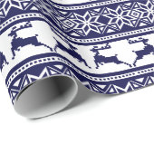 Papier Cadeau Noël, le bleu et le blanc scandinave (Coin rond)