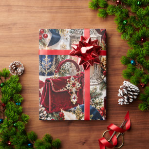 Papier Cadeau Noël Luxueux Bourgogne Marine