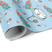 Papier Cadeau Noël Médicale Motif Gnome (Coin rond)