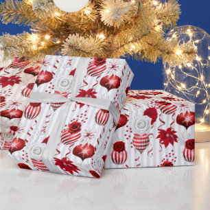 Papier Cadeau Noël Menthe Poivrée Décoration Fleurie en Canne