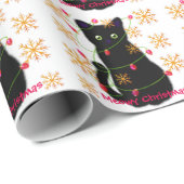 Papier Cadeau Noël Meowy | flocons d'or mousseux (Coin rond)