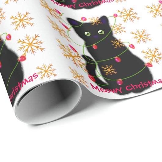 Papier Cadeau Noël Meowy | flocons d'or mousseux (Coin rond)
