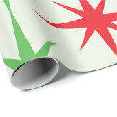 Papier Cadeau Noël Mid Century Red Green Starbursauts atomiques (Coin rond)