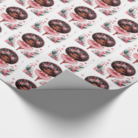 Papier Cadeau Noël mignon afro-américain Ballerina rose (Coin)