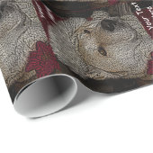 Papier Cadeau Noël mignon akita en portrait rouge de casquette (Coin rond)