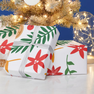 Papier Cadeau Noël mignon feuille et motif de fleurs
