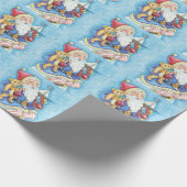 Papier Cadeau Noël mignon, le Père Noël sur Snowball avec jouets (Coin)