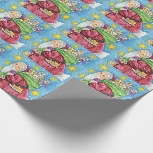 Papier Cadeau Noël mignon, Père Noël avec chatons et chats ! (Coin)