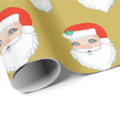 Papier Cadeau Noël mignon Père Noël en or (Coin rond)