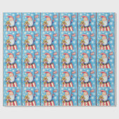 Papier Cadeau Noël mignon, Père Noël patriotique avec drapeau (Plat)