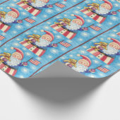 Papier Cadeau Noël mignon, Père Noël patriotique avec drapeau (Coin)
