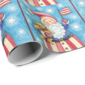 Papier Cadeau Noël mignon, Père Noël patriotique avec drapeau (Coin rond)