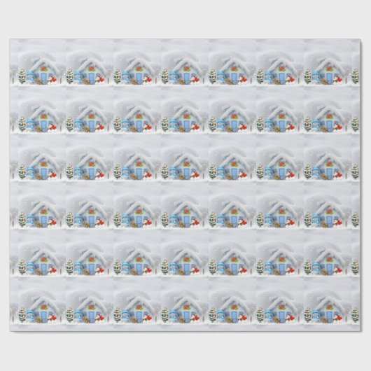 Papier Cadeau Noël mignon Snowman Père Noël Pôle Nord (Plat)