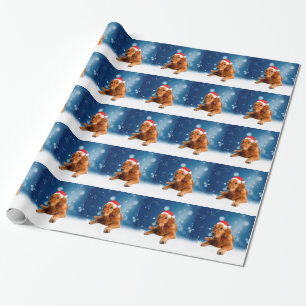 Papier Cadeau Noël Mignonne Golden Retriever Chien Santa Hat Nei