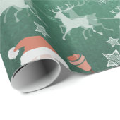 Papier Cadeau Noël Mignonne Santa Claus Sleigh Reindeer (Coin rond)