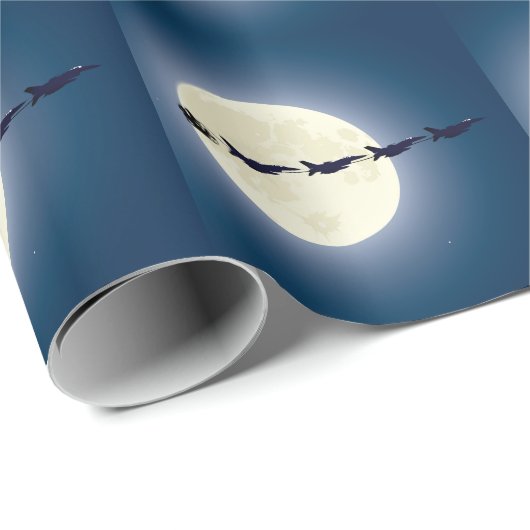 Papier Cadeau Noël militaire de père Noël, Sleigh et F-16 Jets (Coin rond)