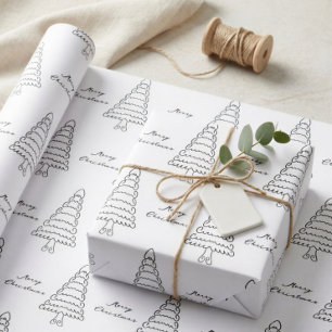 Papier Cadeau Noël Minimaliste De L'Arbre Noir Et Blanc Moderne