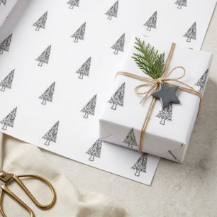 Papier Cadeau Noël Minimaliste De L'Arbre Noir Et Blanc Moderne