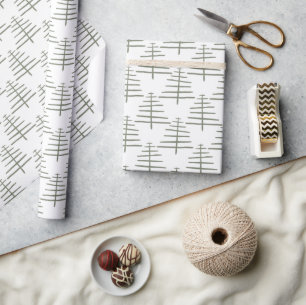 Papier Cadeau Noël minimaliste des arbres scandinaves
