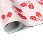 Papier Cadeau Noël Mittens Rouge rose simple Motif enveloppé (Coin rond)