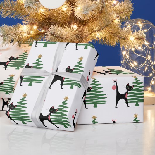 Papier Cadeau Noël Moderne du Milieu du Siècle 1950 Chat Atomiqu (Vacances)