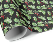 Papier Cadeau Noël moderne Holly Berry (Coin rond)