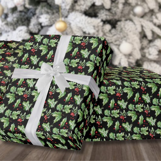 Papier Cadeau Noël moderne Holly Berry