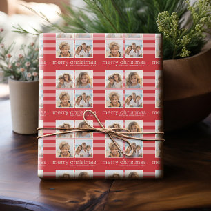 Papier Cadeau Noël moderne - Photo simple rouge et blanc