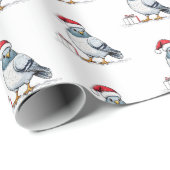 Papier Cadeau Noël moderne Pigeon Santa Claus (Coin rond)