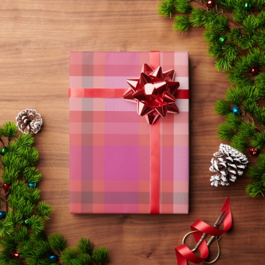 Papier Cadeau Noël moderne Plaid Tartan rose et corail (Cadeau de vacances)