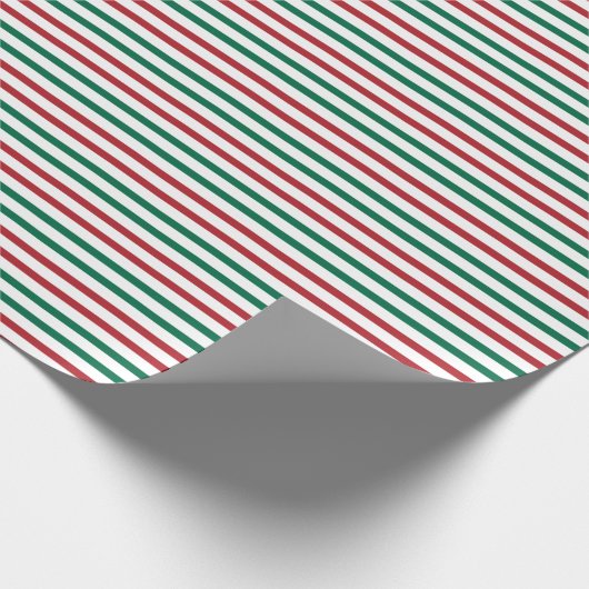 Papier Cadeau Noël moderne rouge vert et blanc rayé (Coin)