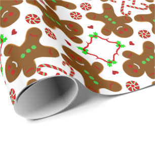 Papier Cadeau Noël Monograme de bonhomme en pain d'épice