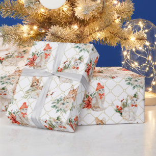 Papier Cadeau Noël motif confortable avec Chats & Fleurs