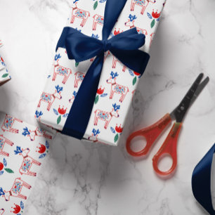 Papier Cadeau Noël Motif de rennes floraux scandinaves