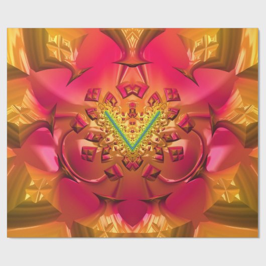 Papier Cadeau NOËL ~ Motif fractal Rouge vert or ~ (Plat)