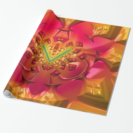 Papier Cadeau NOËL ~ Motif fractal Rouge vert or ~ (Déroulé)